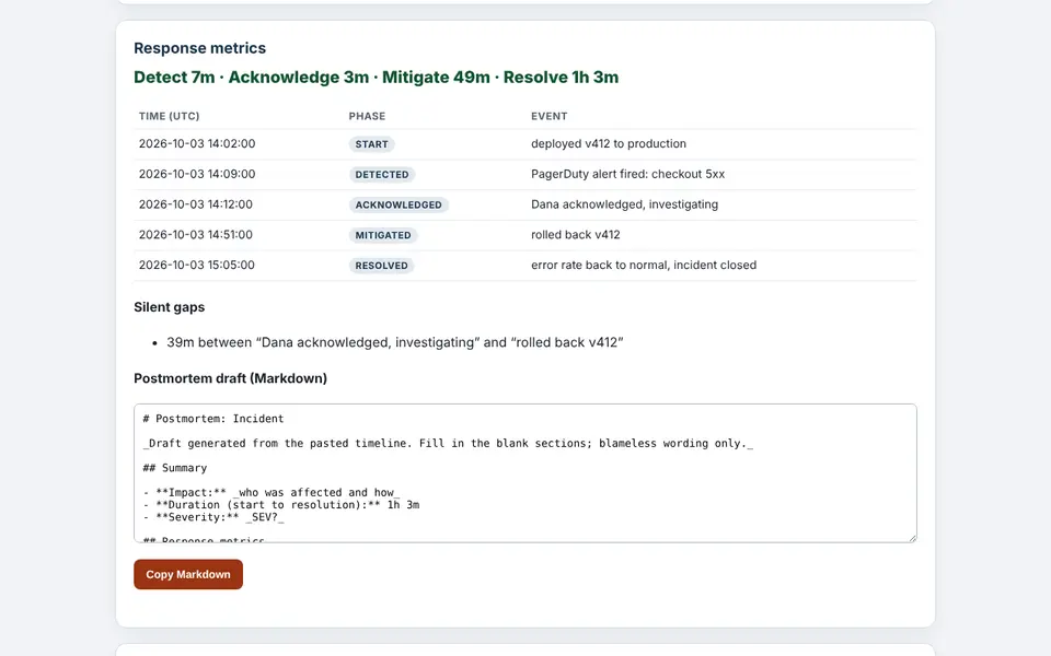 Turn incident notes into a postmortem draft with its worked example loaded